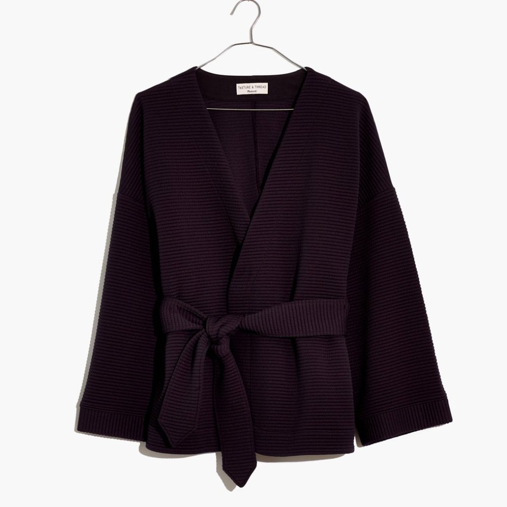 Madewell Texture & Thread Quilted Wrap Jacket in Coal Black Size XS